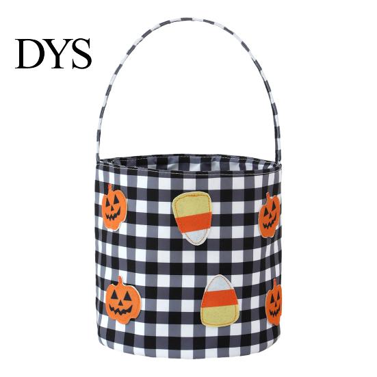 Autumn Theme Decor Halloween Bucket, Trick or Treat Basket for Kids Boys Girls, Plaid Pumpkin Party Gift Holders Bat Ghost Candy Tote Bag with Handle