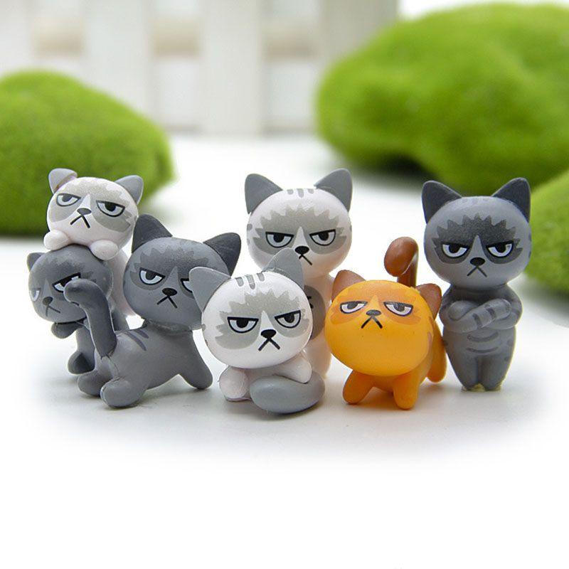 Modish 6pcs Set Kawaii Zakka Cute Unhappy Cat Doll Adorable Mini Cartoon Figures