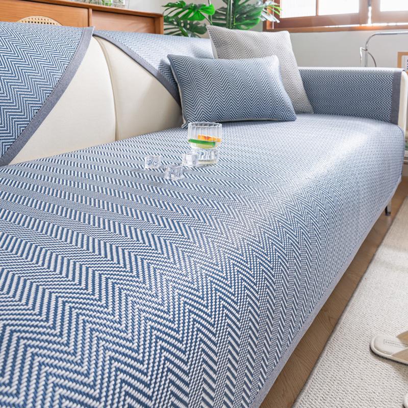 Ice Rattan Sofa Cushion  Summer New Fresh Ice Silk Mat Fixed Non-Slip Foldable Cool Ice Silk Seat Cushion