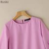ZANZEA Women Casual Round Neck Loose 3/4 Sleeve Blouse