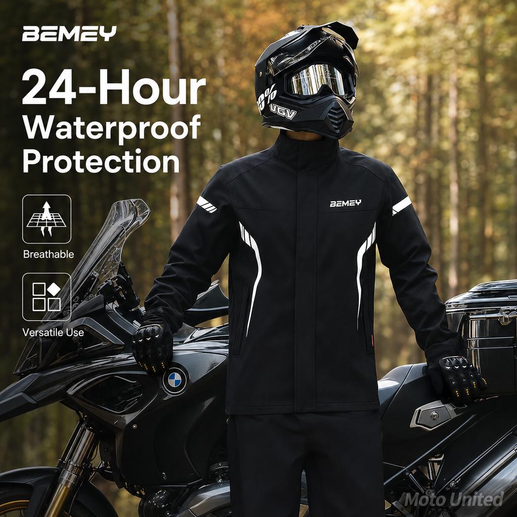 Motorcycle Raincoat Men Waterproof Reflective High Visibility Jacket Pants Set Breathable Windproof Motorbike Rain Suit