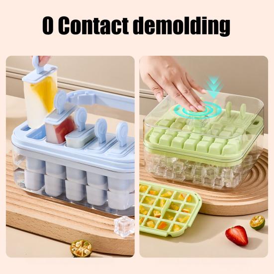 2-in-1 Ice Cube Tray with Lid Easy Push Release Ice Mold for DIY Popsicles Leakproof Freezer Container for Summer Drinks