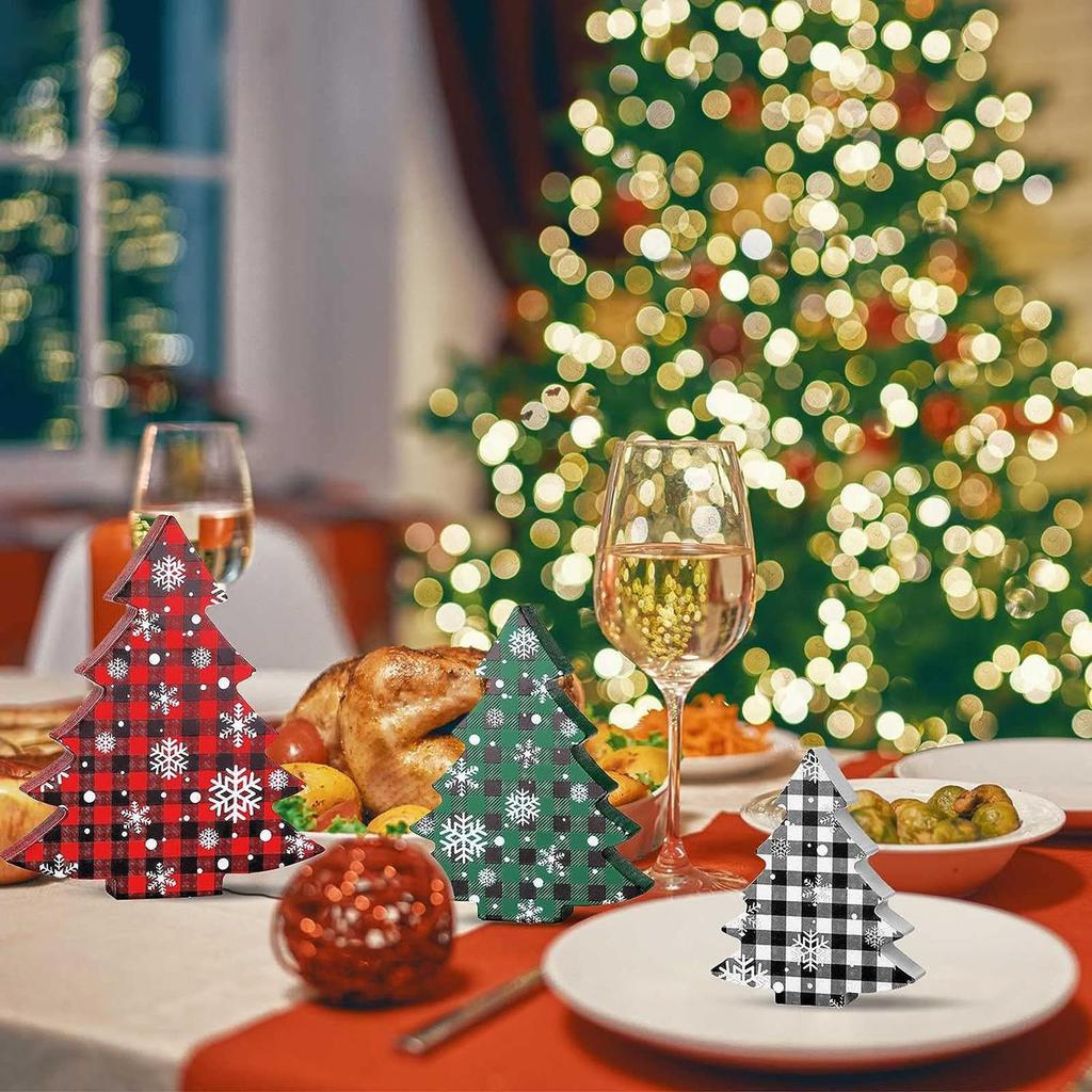 Christmas Tree Decor Tabletop 3 Pieces Festive Decoration Holiday Desktop Ornament For Home Office Living Room Bedroom Mantel
