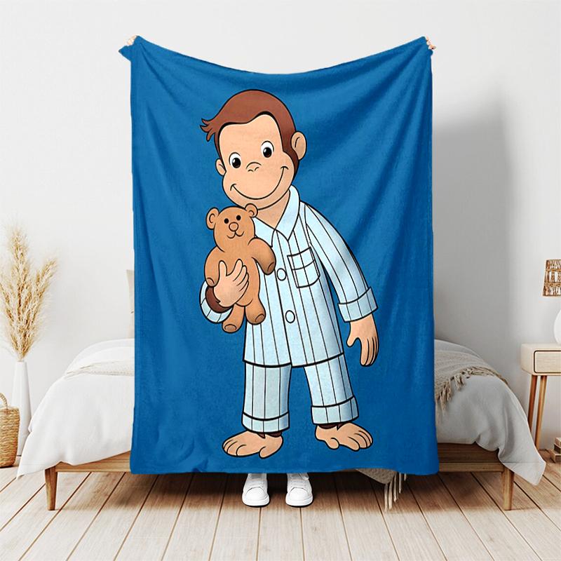 1pc Blanket Curious George Print Design, Lightweight Blanket for Sofa, Bed- Soft &Warm, Gift for All Seasons like Christmas, Halloween