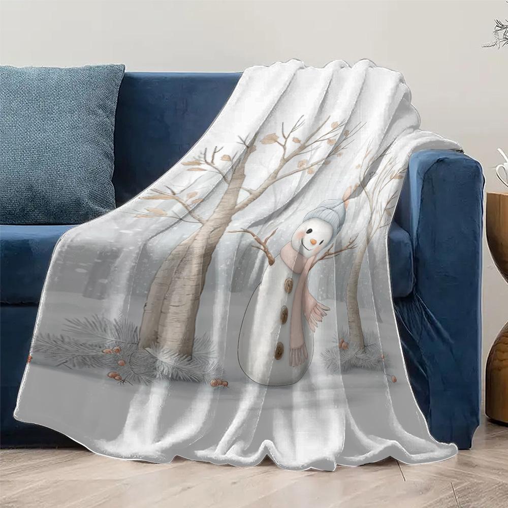 Tuniu Cute Snowman Watercolor Fleece Blanket for Sofa Bed Room Home Decor Gift