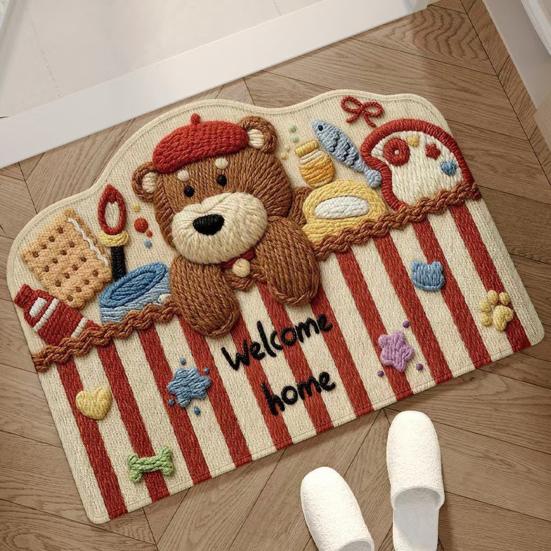Cartoon Animal Welcome Doormat Cute Cat Dog Bear Entrance Rug Non-Slip Absorbent Floor Mat for Bathroom Bedroom Kitchen Doorway
