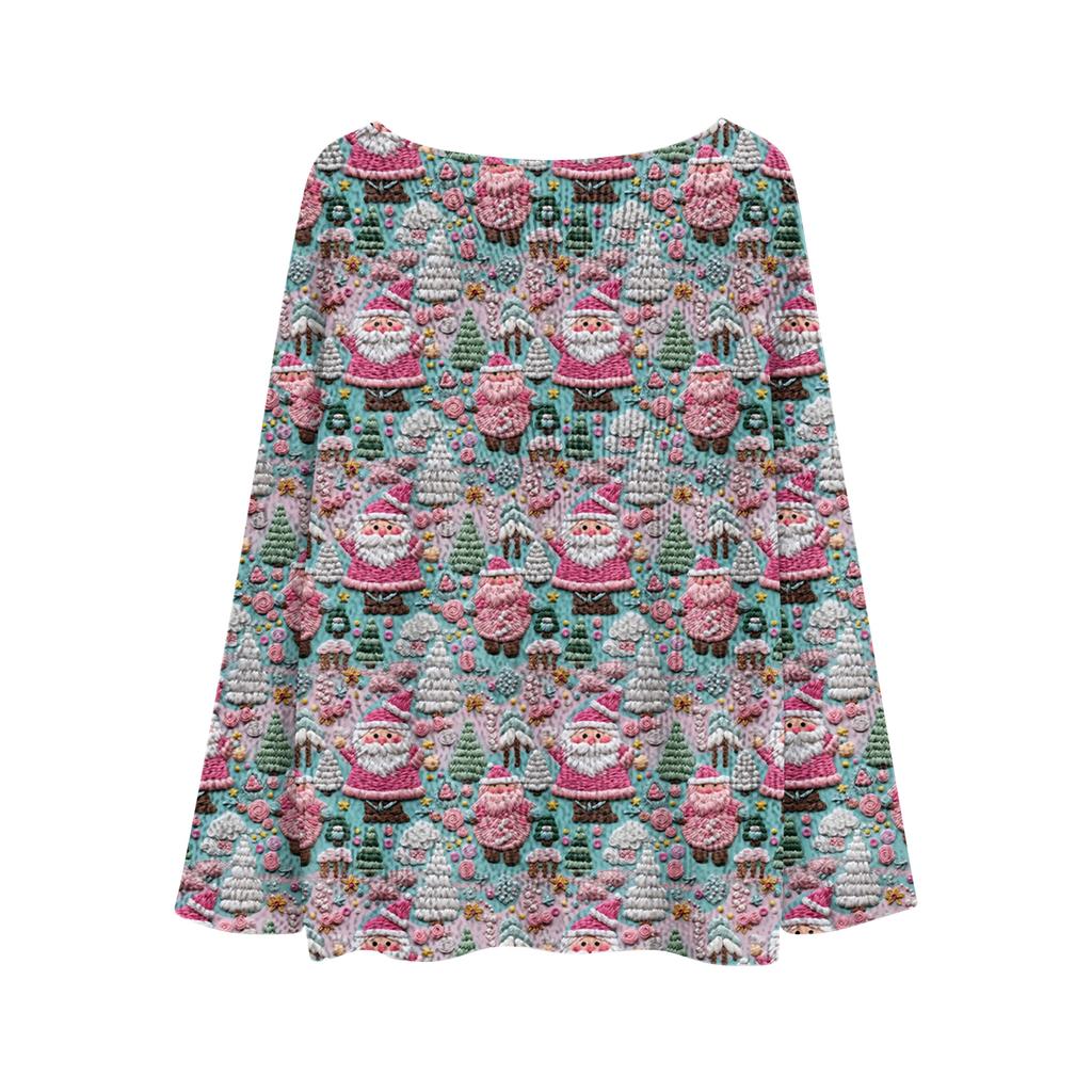 Ladies' Fashionable Casual Long Sleeved Christmas Printed Round Neck Knitted Yarn