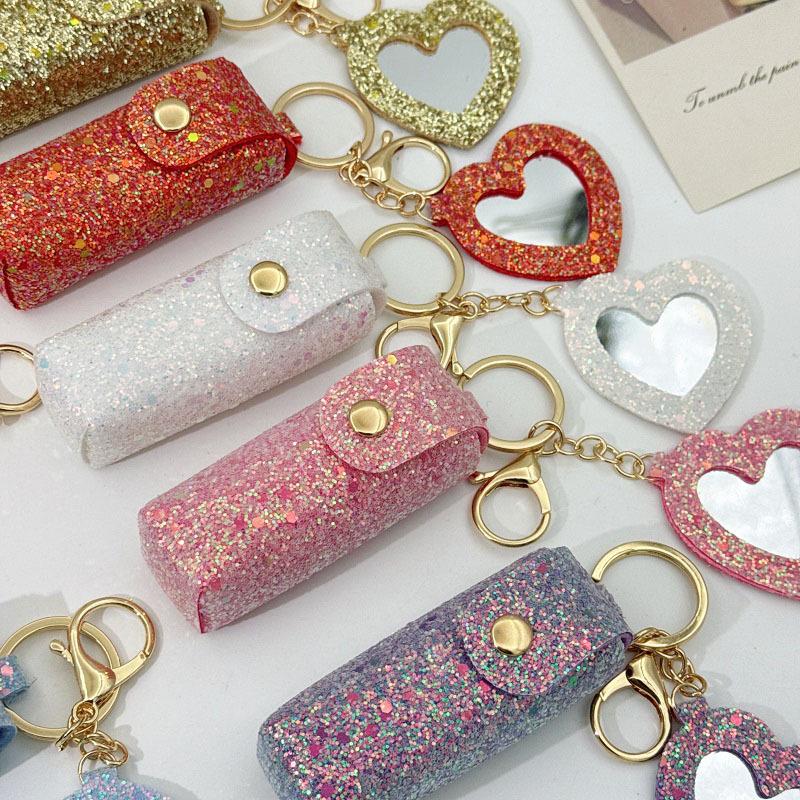 Compact Leather Lipstick Organizer Keychain: Elegant Mini Bag Pendant Accessory
