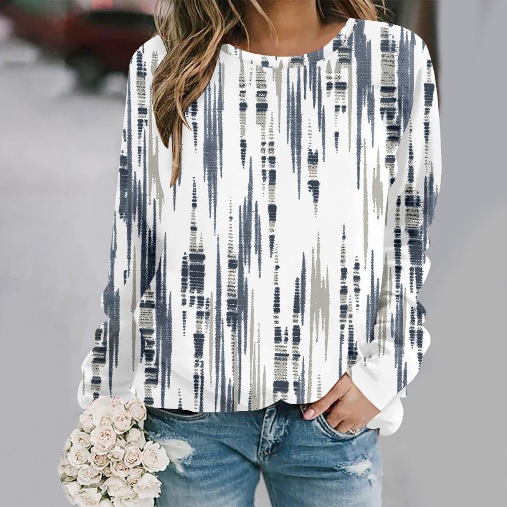 

Round neck long sleeved printed elegant casual long sleeved shirt 5XL