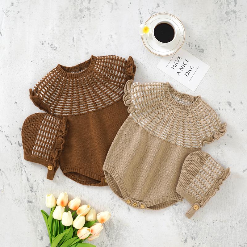 

Детские боди, одежда, осенние повседневные вязаные комбинезоны без рукавов для новорожденных девочек, комплекты шапок, весенние наряды для малышей, 2 шт., От 0 до 18 м