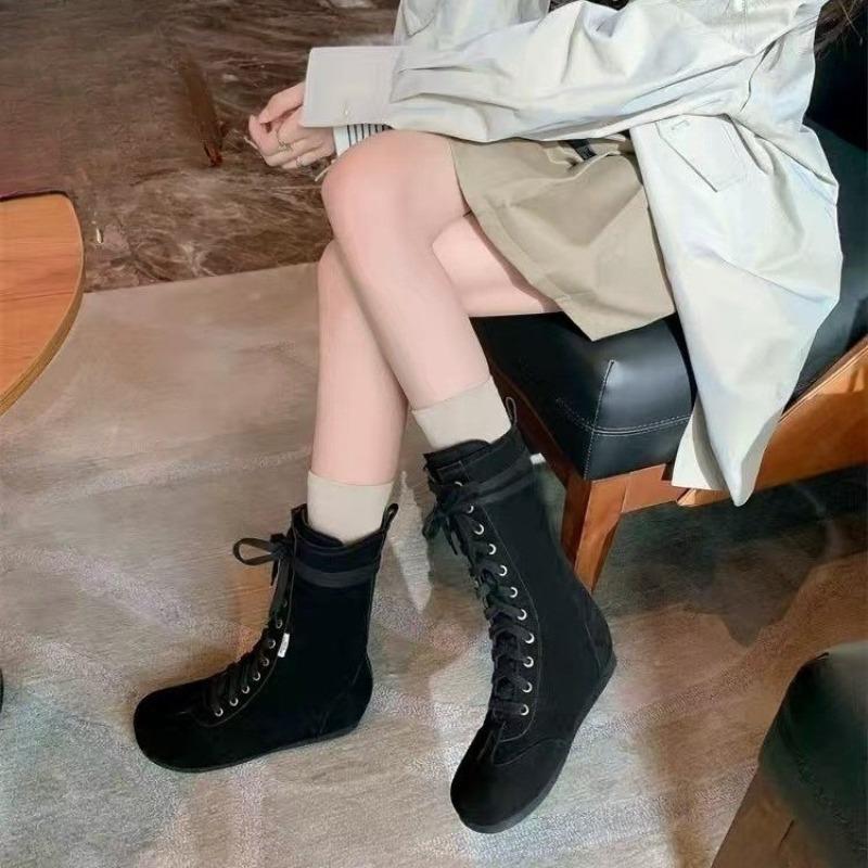 Fashion Inside Heightening Booties Autumn New Round Toe Lace-up Suede Soft Sole Non-slip Flat Shoes for Women