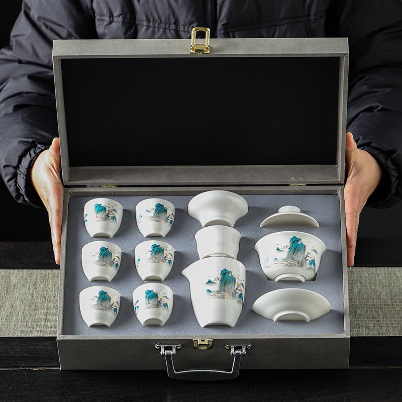 White Porcelain Mutton Fat Jade Kung Fu Tea Set - Perfect for Home, Workplace, or Gift