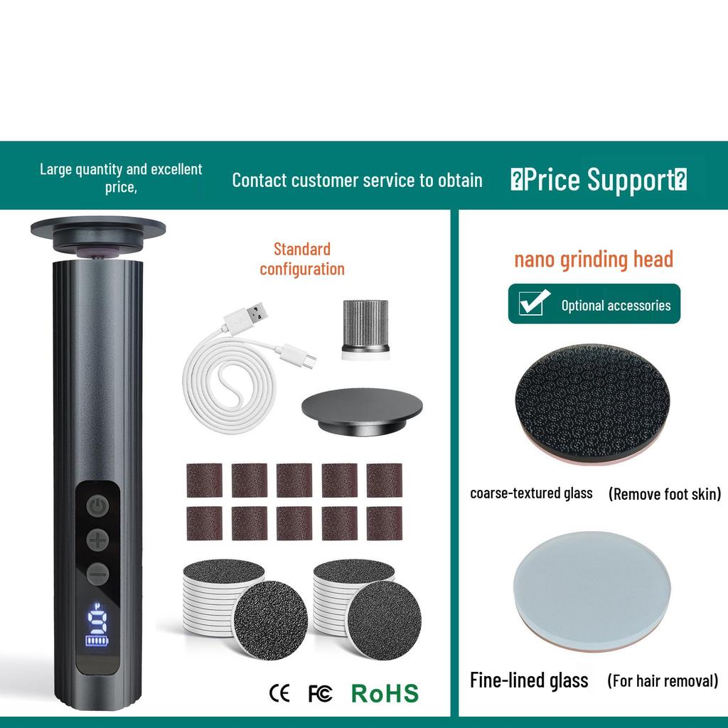 Rechargeable Electric Foot Scrubber & Grinder with Screen Display - Dual Function Pedicure/Manicure Tool with New Metal Body