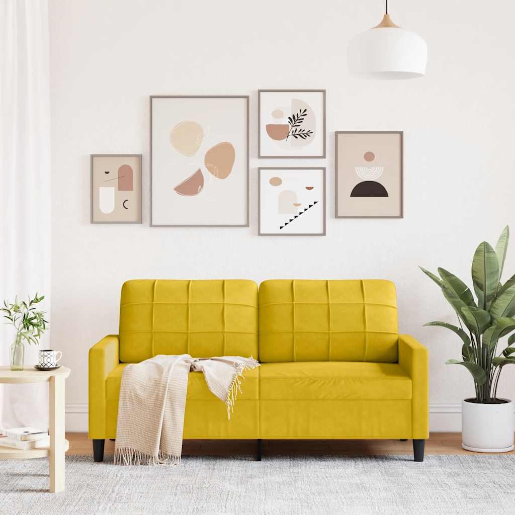 Vidaxl 2-Seater Sofa, Yellow, 140 Cm, Upholstered In Velvet