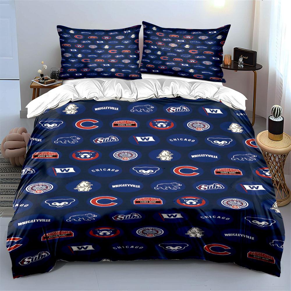 "Chicago Cubs Baseball Themed Bedding Set" Print Bedding Set Duvet Cover Pillowcases (1* Duvet Cover 2* Pillowcases Do Not Include Comforter)
