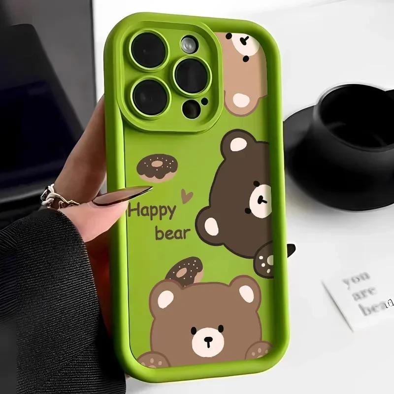 Cartoon Cute Bear Phone Case For iPhone 16 Case iPhone 11 12 13 14 15 Pro Max XR XS X 7 8 15 16 Plus Candy Silicone Soft Cover