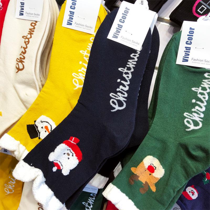 

Корейские мультяшные рождественские носки до середины икры - Милые носки из хлопка с оленями и Сантой для женщин