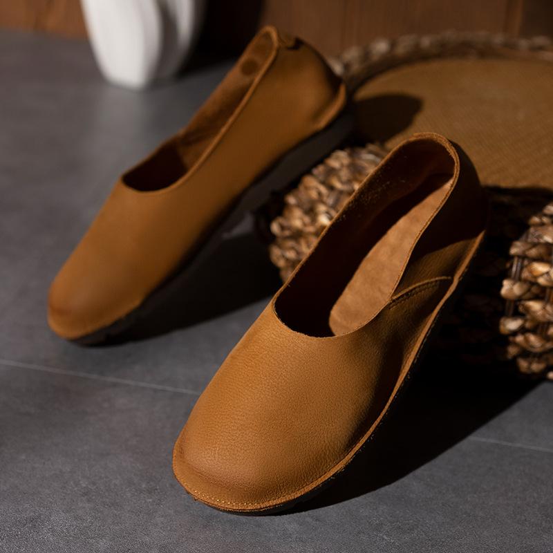 Ručně vyráběné kožené dámské boty kulatá špička měkká podrážka měkký povrch pohodlné ploché boty první vrstva hovězí kůže jednoboty pánské a dámské stejný styl