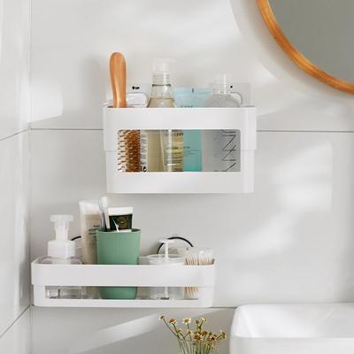 Scaffale portaoggetti per bagno e WC, senza foratura, da parete, per articoli vari, con ripiano drenante, portaoggetti in plastica per spezie da cucina