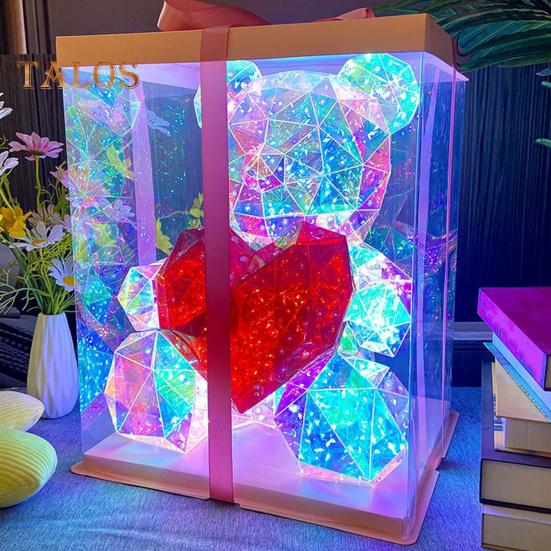 Teddy Bear Night Light Prismatic Iridescent LED Bear Lamp DIY Assembly Colorful Bunny Lamp for Valentine's Day Gift Bedroom Party Decor