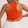 Women Running Vest O-Neck Sleeveless Short Tank Tops Solid Color Ribbed Elastic Fitting Quick Drying Racer Back Vest