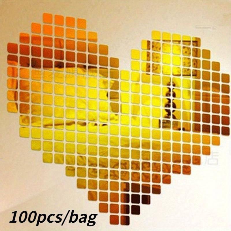 

100pcs / Lot 2*2cm Acrylic Mirrored Decorative Sticker Wall Art DIY Decoration Mirror Wall Stickers for Kids Rooms Home Decor 100 PCS Gold
