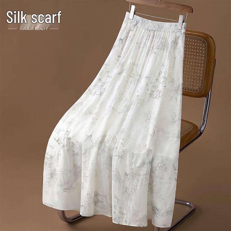 Women s New Chinese Style Elegant High-Waist Printed A-Line Midi Skirt 2XL