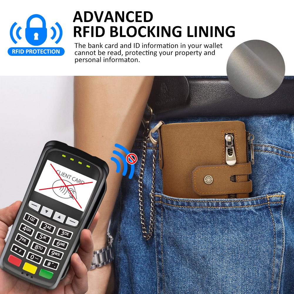 HUMERPAUL Men cowhide wallet Oxford cloth RFID anti-theft credit card bag coin purse with chain wallet with photo window