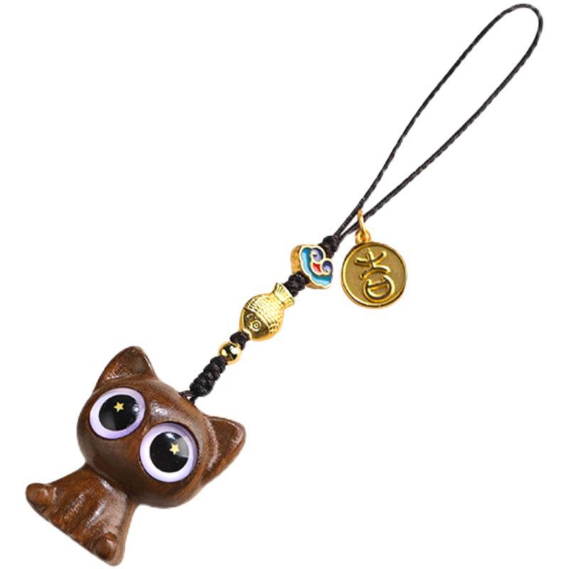 Starry Eyes Green Sandalwood Cat Keychain Pendant: Creative Birthday Gift for Boys, Girls & Backpack Charm