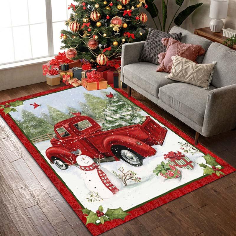 Christmas Red Truck Snowman Carpet for Living Room Decor Sofa Table Large Area Rugs Playroom Children's Play Anti-slip Floor Mat