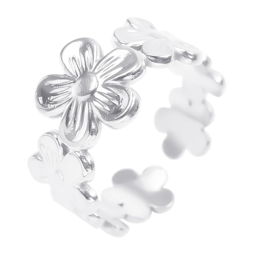 1/6pcs Plant Ring Ginkgo Leaf Tulip Flower Stainless Steel Open Adjustable Rings For Women Men Jewelry Personality Ring Anillos