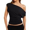 Dames Casual Mode Schuin Afvallende Schouder T-shirt, Slim-fit, Off-shoulder, Korte Mouwen Top