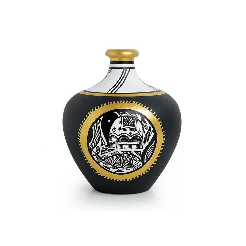 Terracotta Pots Flower Vases for Living Room Terracotta Decorative for Home & Decorative Vase for Home Decor ( Jet Black, Golden & White)