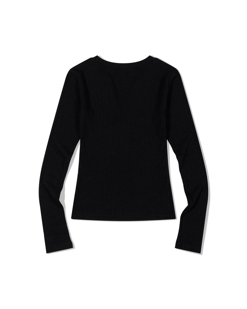 MOAA Henley Rib Knit Top (Black)