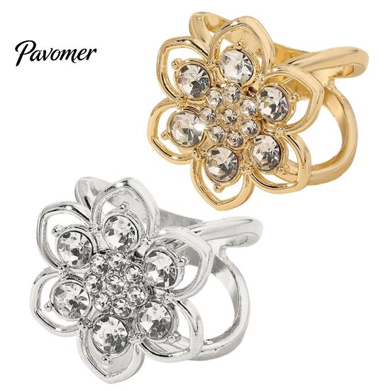 Electroplated Scarf Accessory Rhinestone Flower Ring, Six Petal Clip Fashion Jewelry Sparkling Holder for Women Shirts Silk Scarves Shawls Smooth