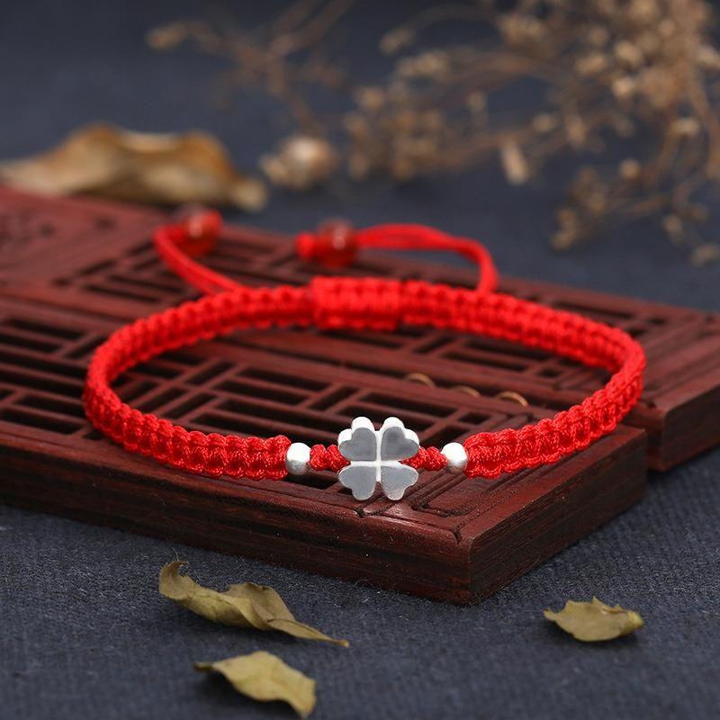 Couple Lucky Four-Leaf Clover Bracelets: Woven Hand Ropes for Best Friends & Long-Distance Relationships, Unisex Gift for Students.