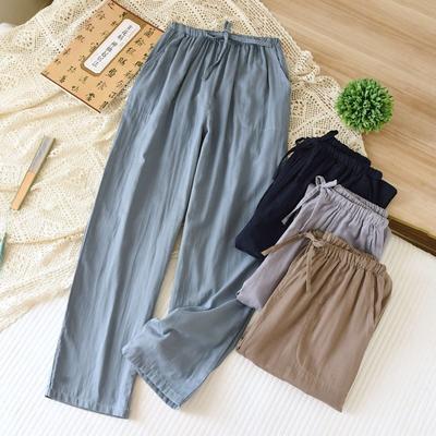 2026 New Spring and Autumn Solid Color Men's Sleeper Pants 100% Pure Cotton Gauze Simple Pants for Home Loose Leisure Home Pants