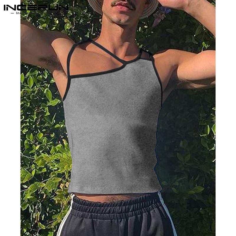 

INCERUN Лето Мужчины Без рукавов Halter Топы Camisole Пэчворк Цвет