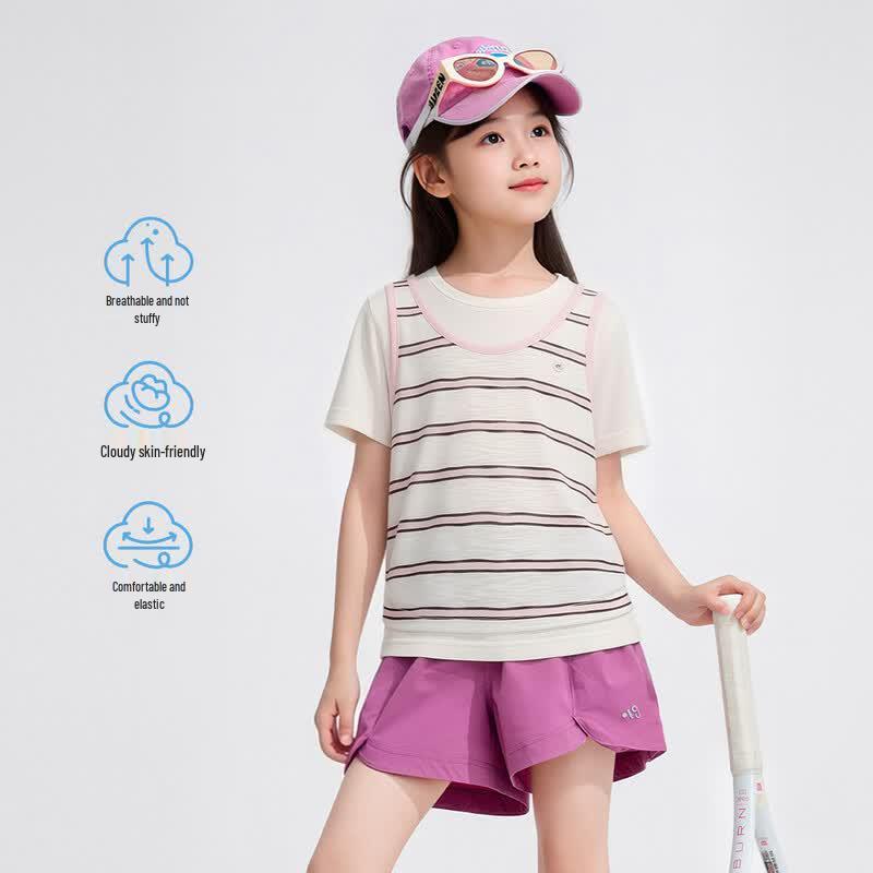 Girls' Striped Breathable Short-Sleeve T-Shirt