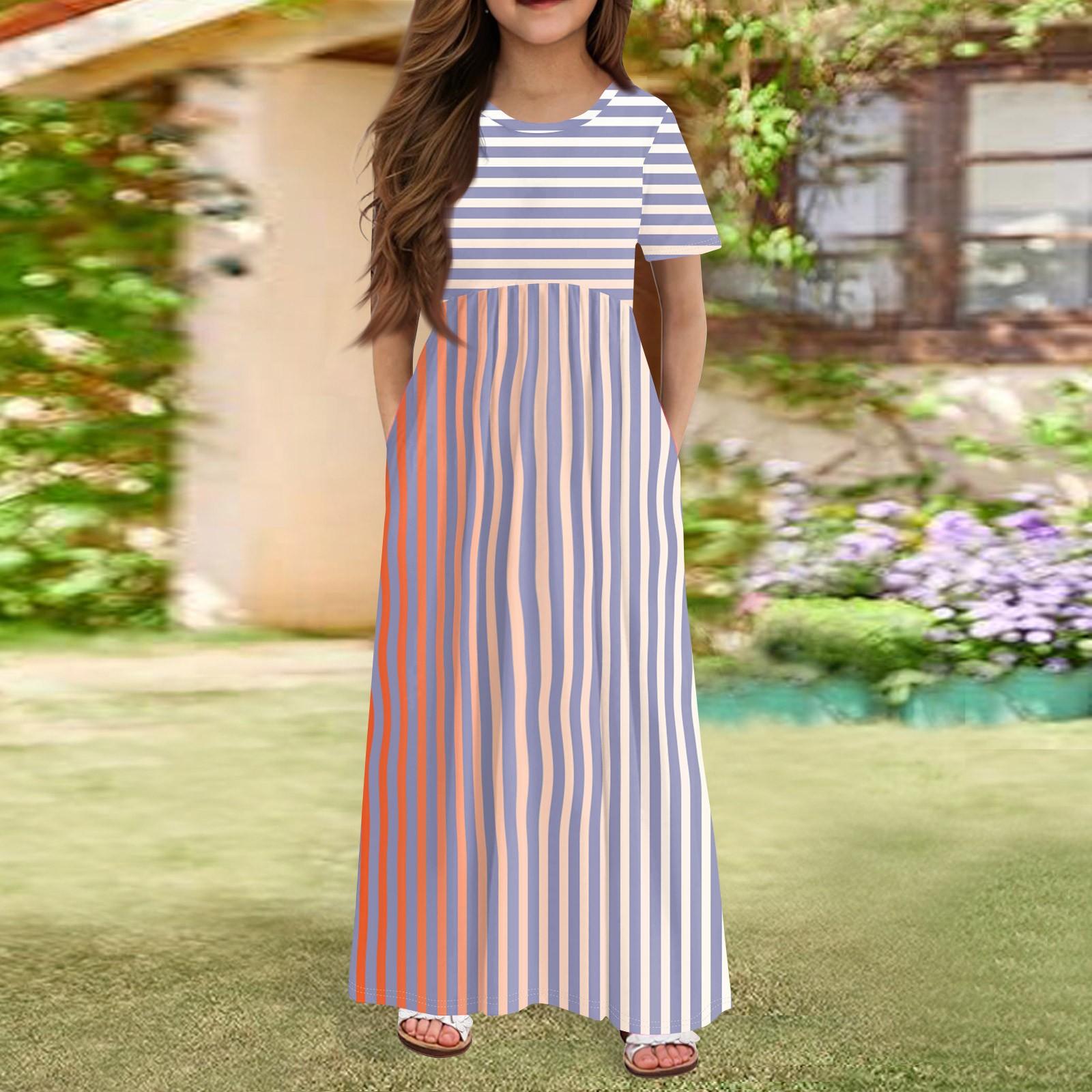 

Длинное летнее платье для девочек - платье макси с короткими рукавами и карманами для детей 4-14 лет 110