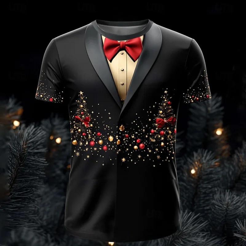 Christmas Men's T-shirt 3D Printed Casual Short Sleeved T-shirt Street Fashion Round Neck Pullover Men's Oversized Sports Shirt