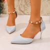 Temperament Hollow Single Shoes Women Spring and Summer New Pointed Toe Shallow Mouth Pearl Metal Chain One-buckle High Heels