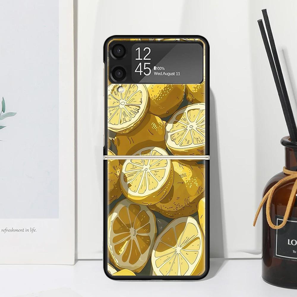 Summer Fruits Lemon Phone Case Cover for Samsung Galaxy Z Flip 7 6 5 4 3 5G Flip3 Flip4 Flip5 ZFlip6 ZFlip7 Black Fundas Clear G