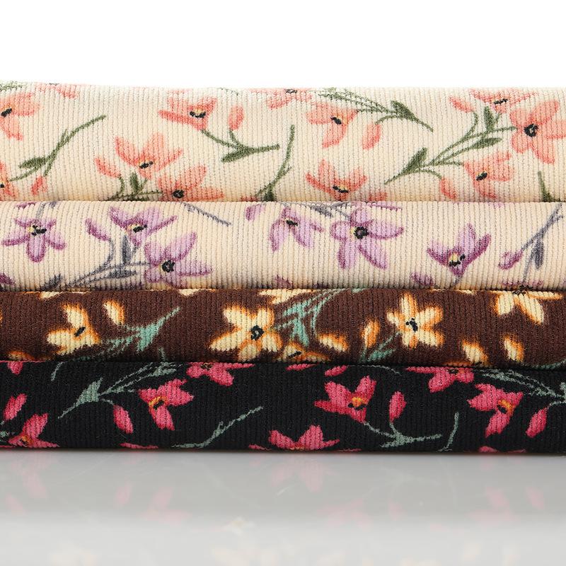 New corduroy fabric Small floral women's fashion casual wear material printed corduroy nylon polyester fabric DIY handmadesewing