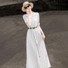 Elegant Striped Cinch-Waist Shirt Dress