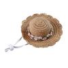 Yousheng Pet Straw Hat, Embroidered Floral Summer Cat Hat, Woven Scalloped Edge Pet Sun Hat with Adjustable Strap for Cats And Small Dogs