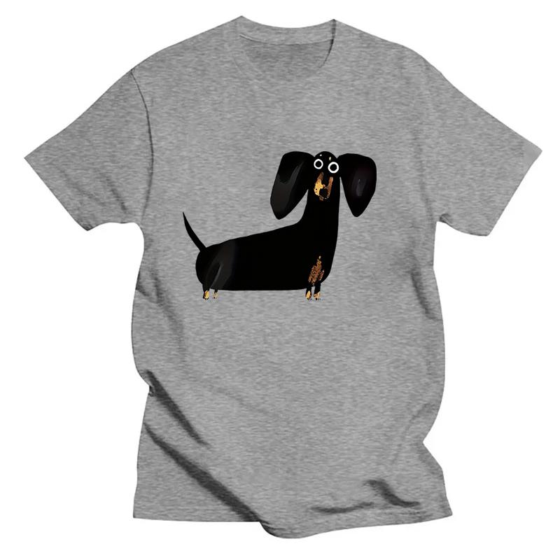 Cute Black Sausage Dog Funny Printed Women's T-shirt Short Sleeve Crew Neck Top for Summer Women's Harajuku Casual Clothing