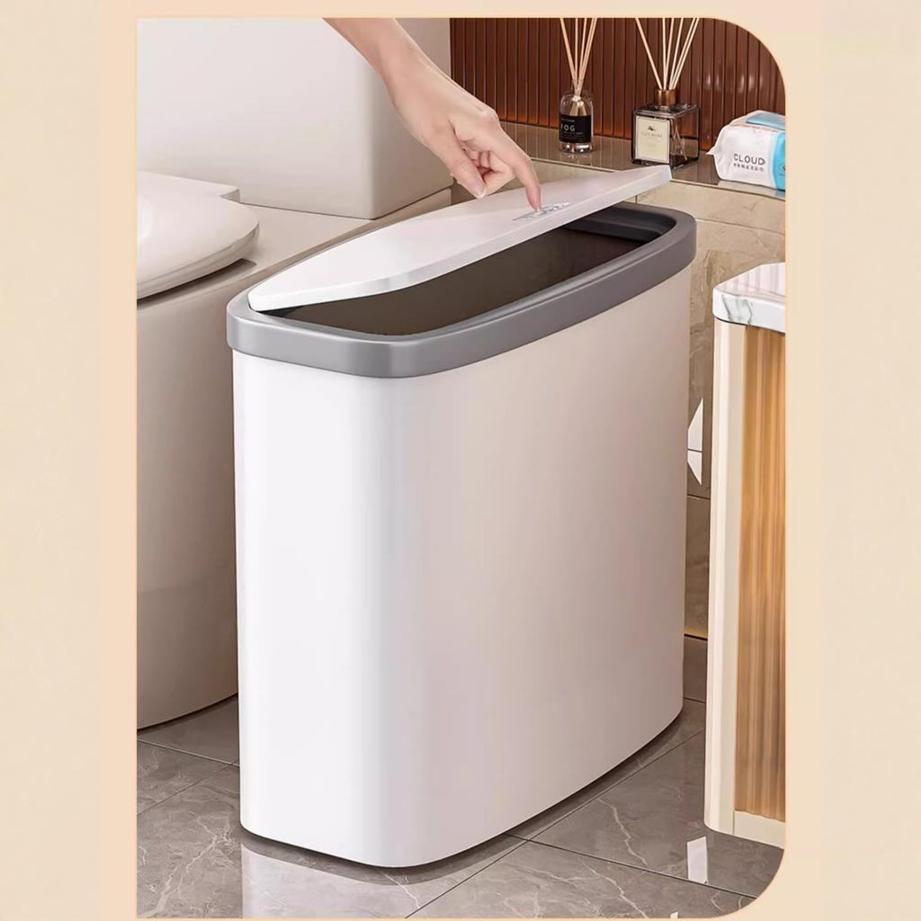 Large Press Top Trash Can with Lid Light Luxury Slim Narrow Garbage for Bathroom Toilet Living Room Kitchen High Appearance Home Waste Basket