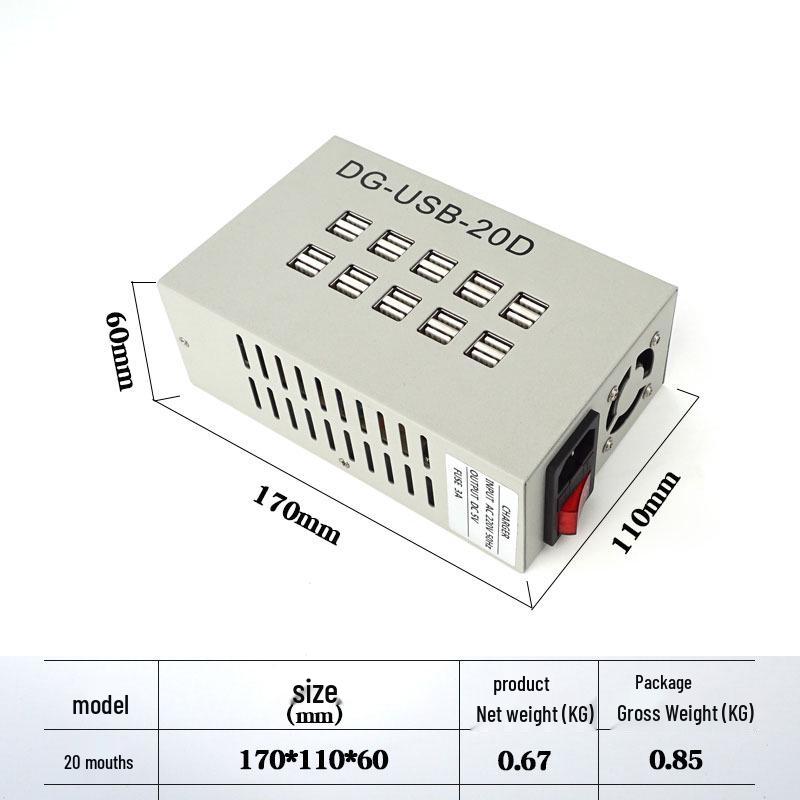 White 20-Port Multi-Device USB Charging Station 20 EU Standard Dual Ports Plug