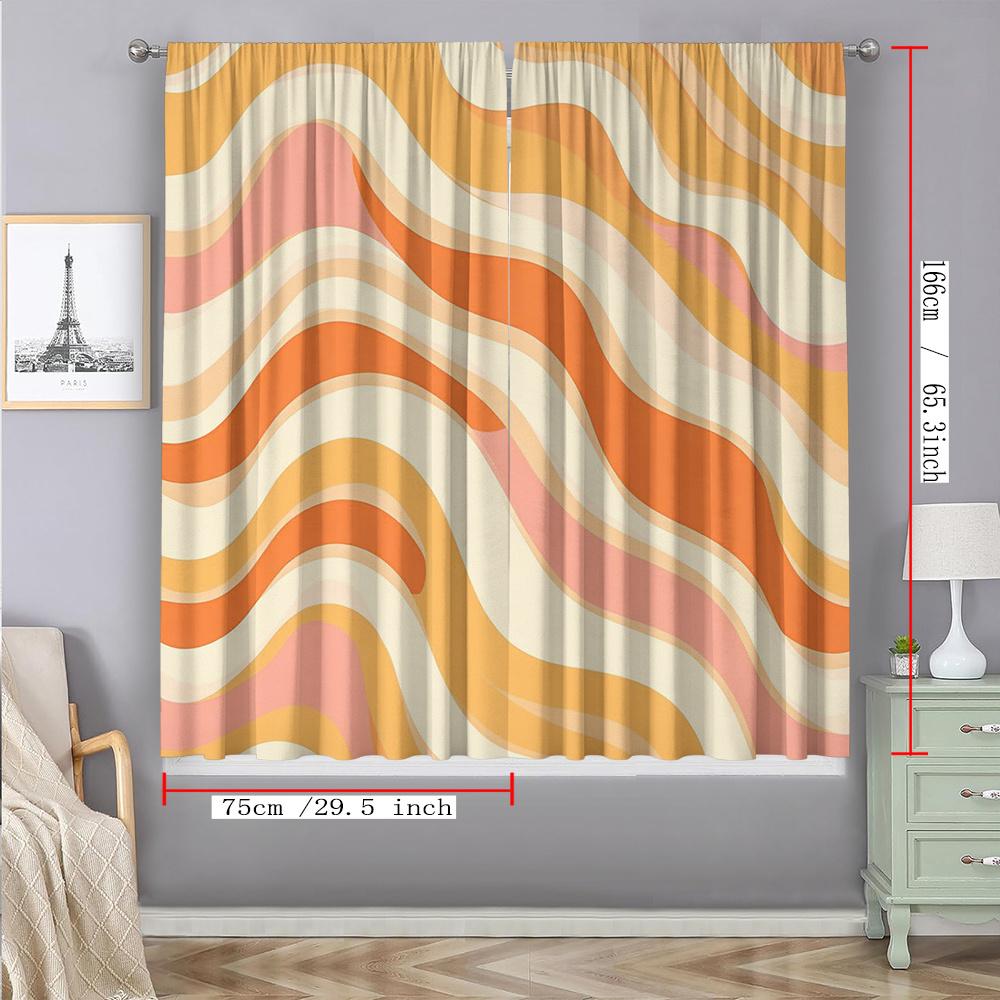 Colorful Wave Curtains Set of 2 – Abstract Rainbow Swirls, Rod Pocket Semi-Sheer Drapes for Kitchen & Living Room